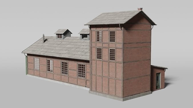 Old brick train shed 3D model 6