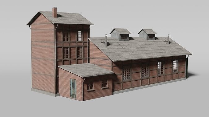 Old brick train shed 3D model 5