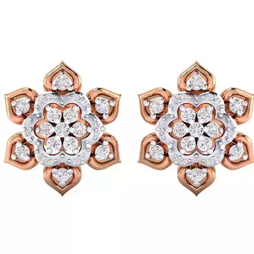 Flower High Jewelry Diamond Earrings 3dm stl renders details