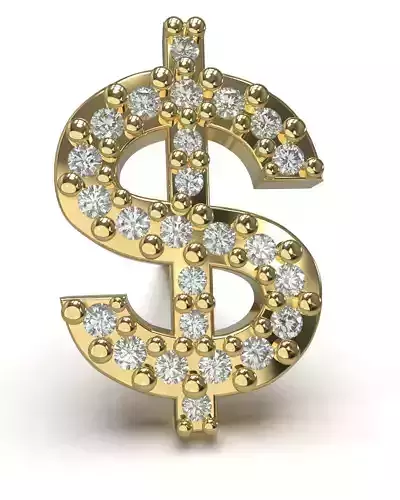 Dollar symbol stud earring with gems 3D print model