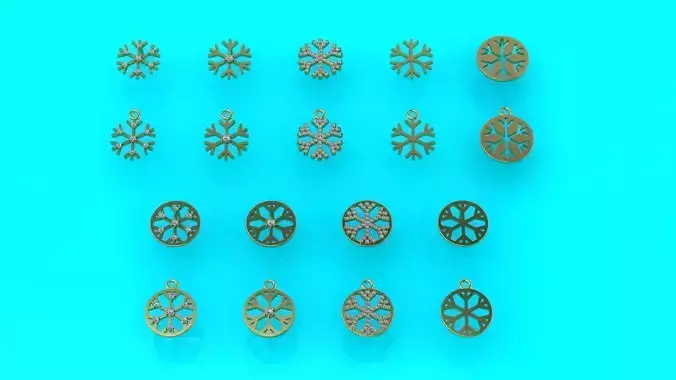 Snowflake 9 stud earrings plus 9 pendants 3D print model