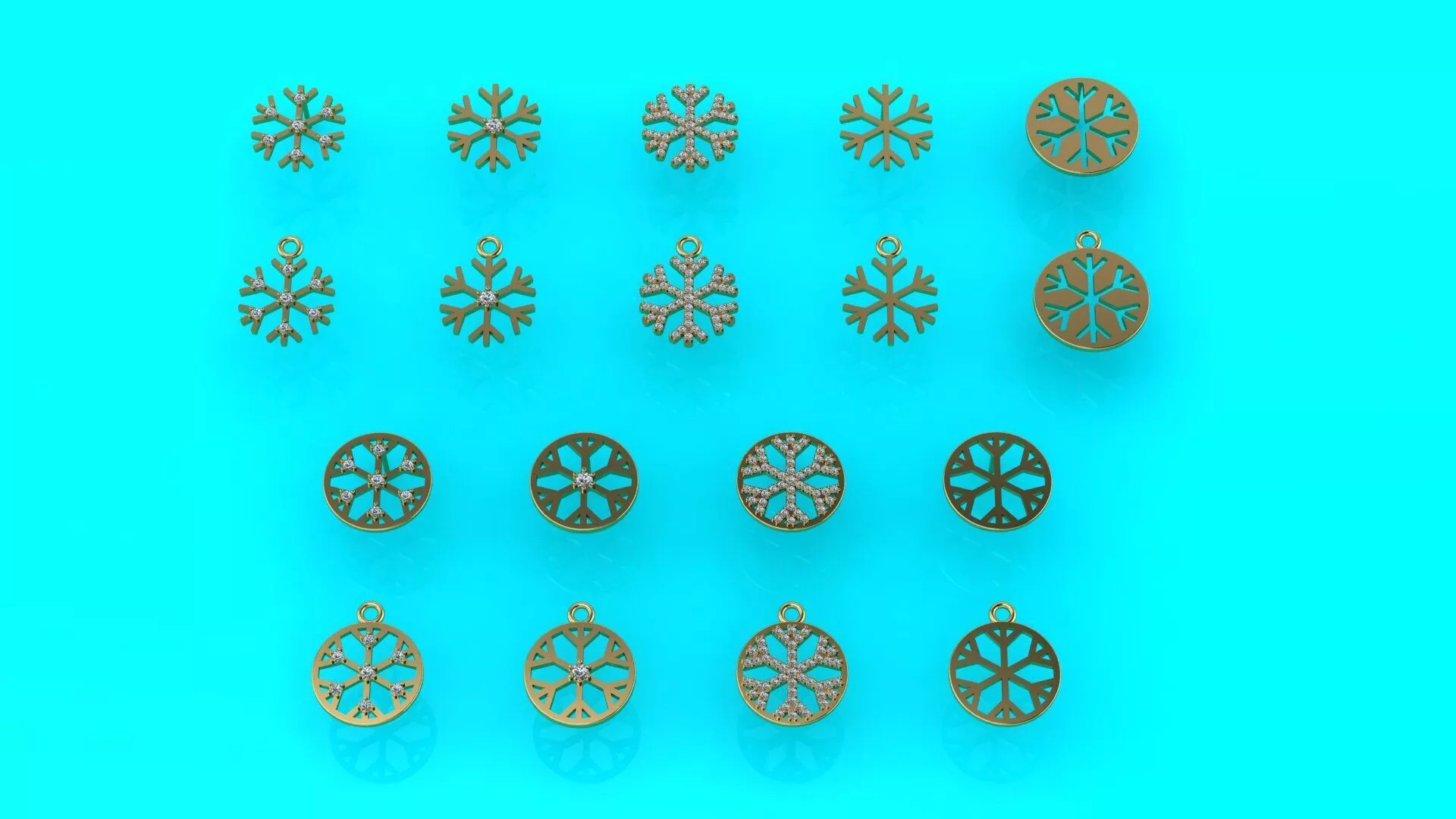 Snowflake 9 stud earrings plus 9 pendants 3D print model