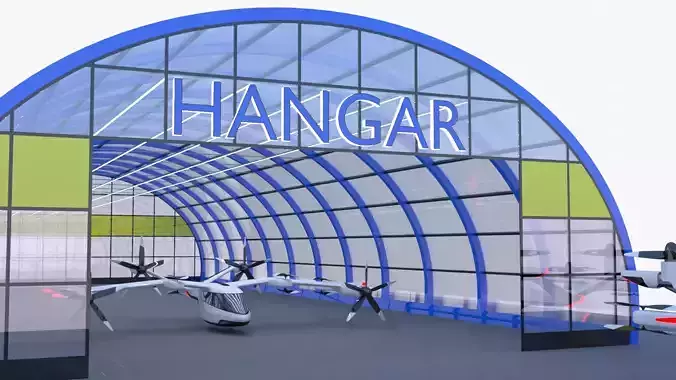 Hangar with Hyundai S-A1 air taxi 3D model