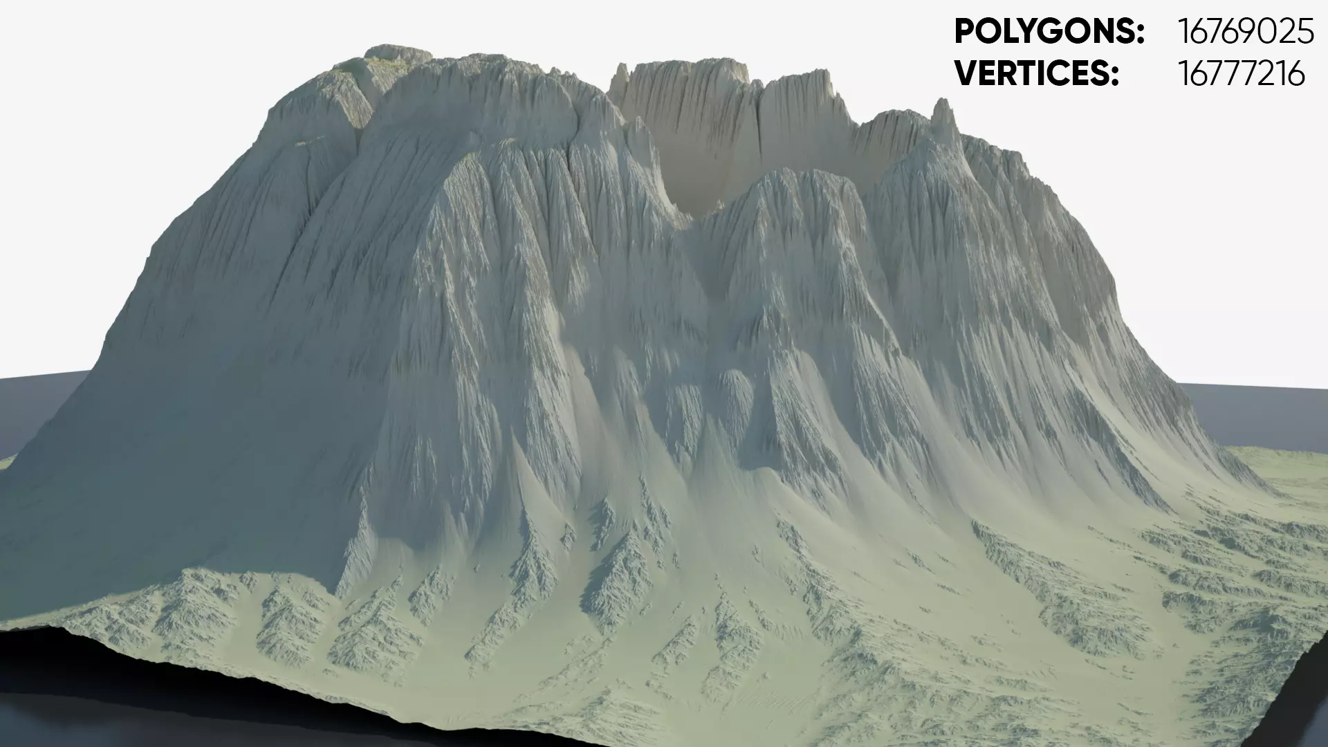 Highly detailed sci-fi rocky volcano with sand deposits 3D model