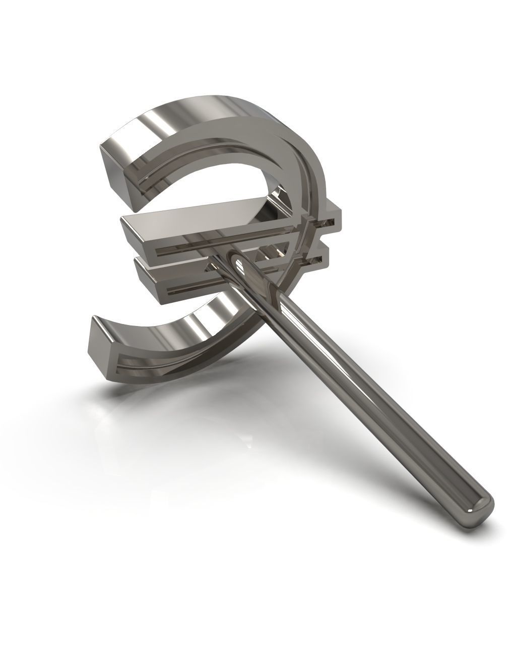 Euro sign stud earring blank 3D print model_6