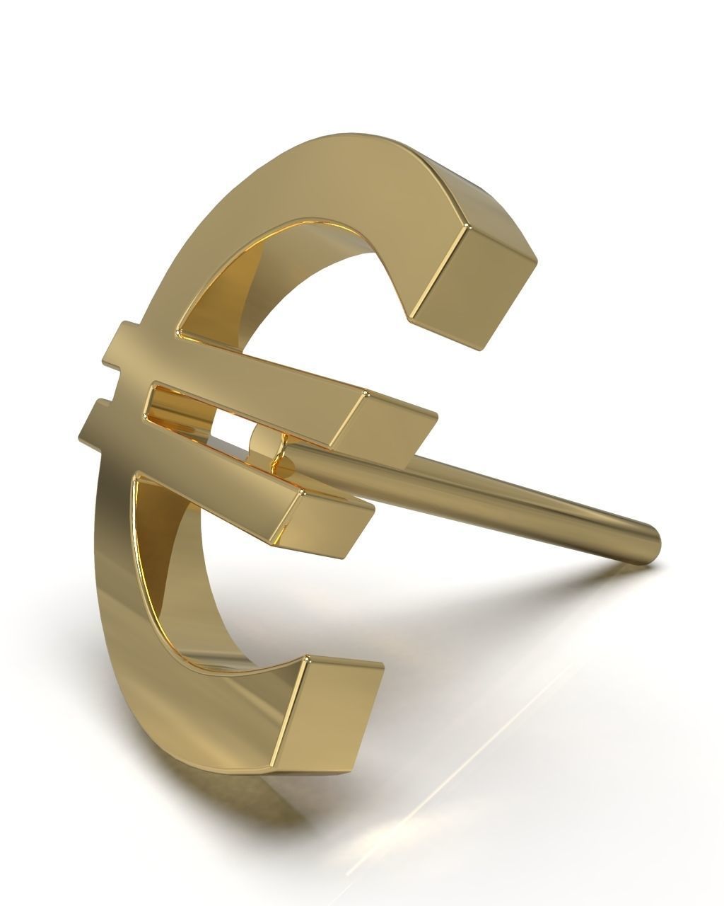 Euro sign stud earring blank 3D print model_4