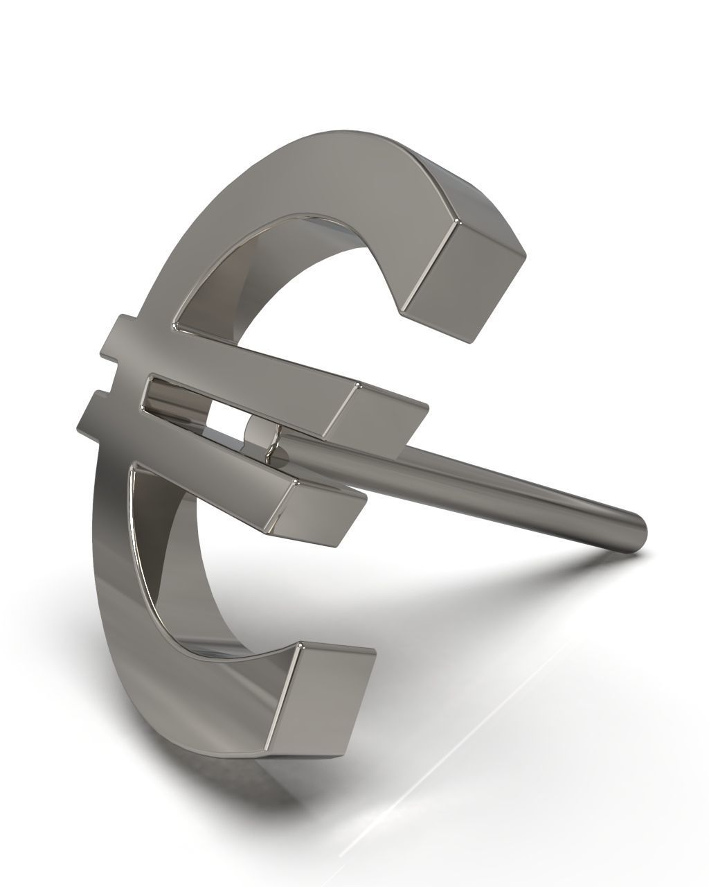 Euro sign stud earring blank 3D print model_5