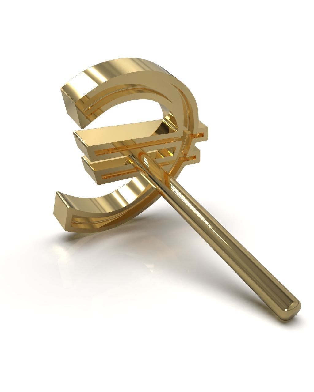 Euro sign stud earring blank 3D print model_7