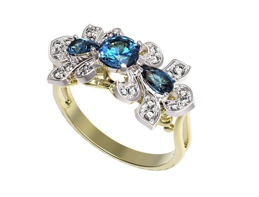 Ring sapphire and diamond gold 3D print model_9