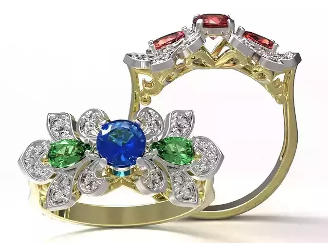 Ring sapphire and diamond gold