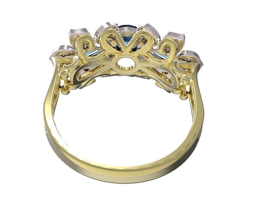 Ring sapphire and diamond gold 3D print model_7