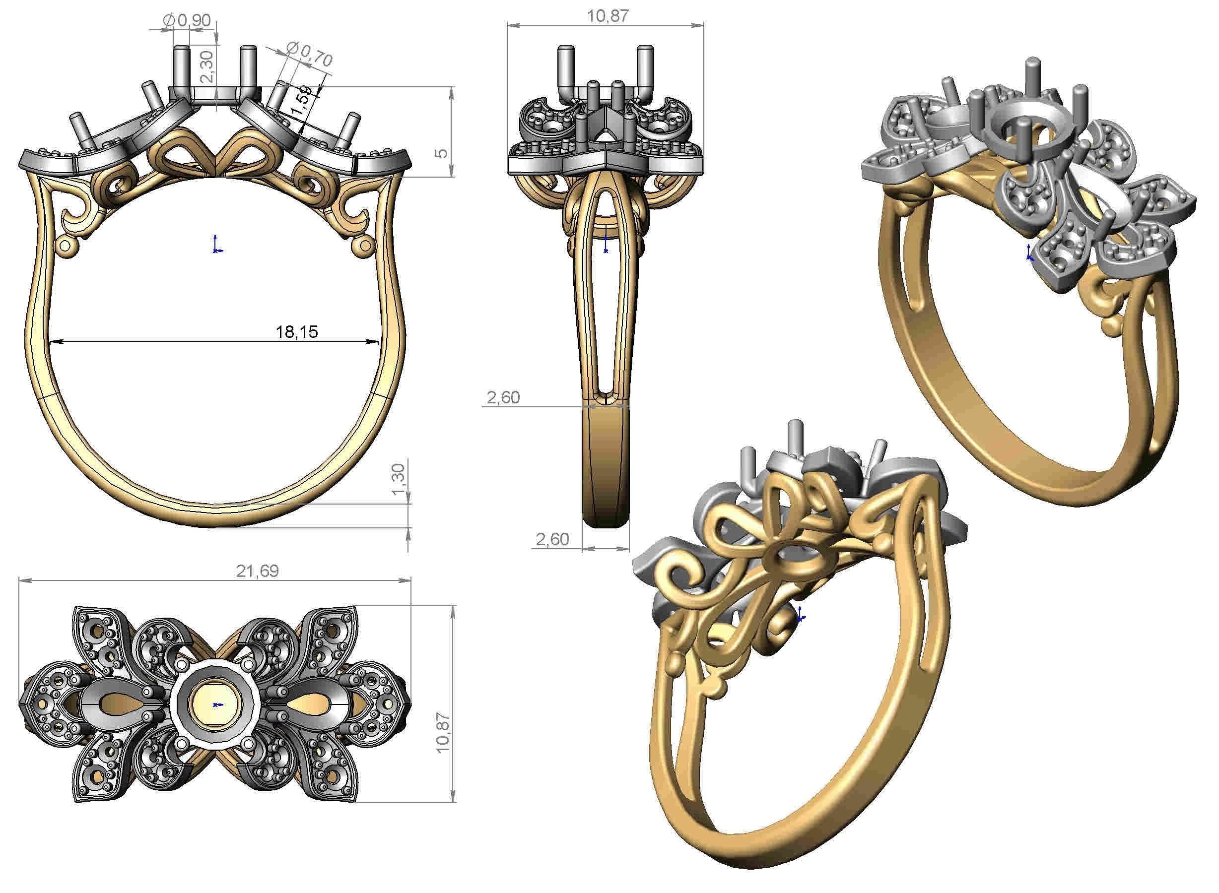 Ring sapphire and diamond gold 3D print model_12