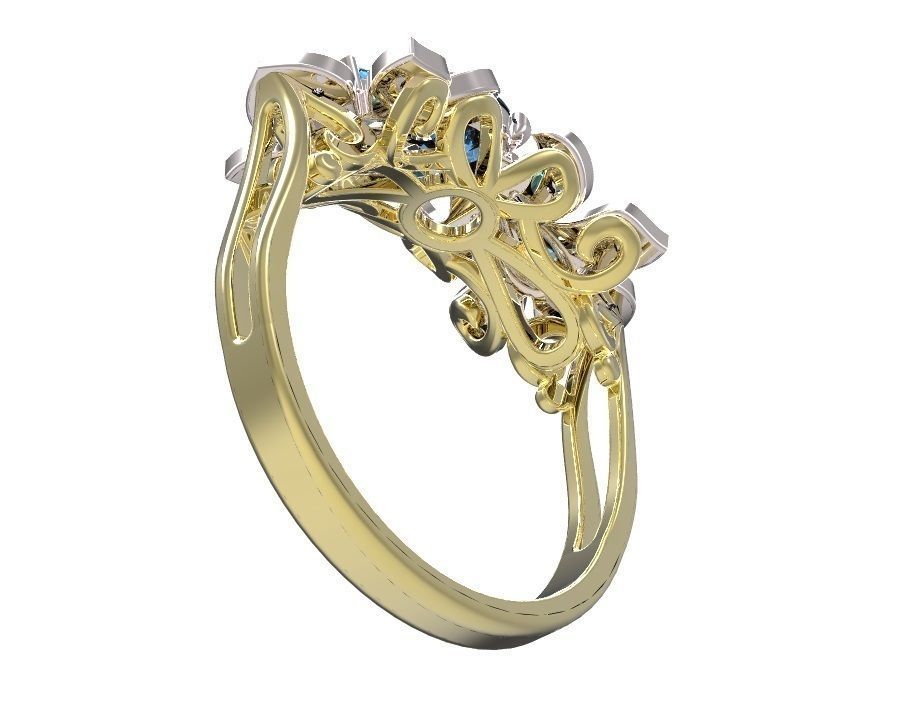 Ring sapphire and diamond gold 3D print model_8
