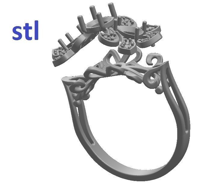 Ring sapphire and diamond gold 3D print model_11