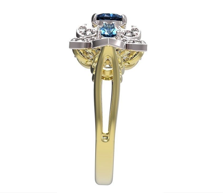 Ring sapphire and diamond gold 3D print model_6