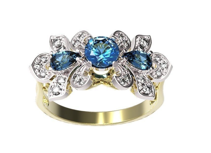 Ring sapphire and diamond gold 3D print model_5
