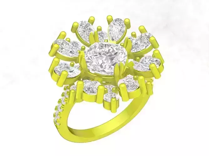 A7589 Pear Diamond Flower Fashion Women Ring