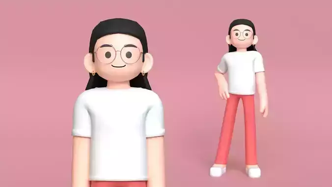 Minimal Simple Girl Cartoon Character