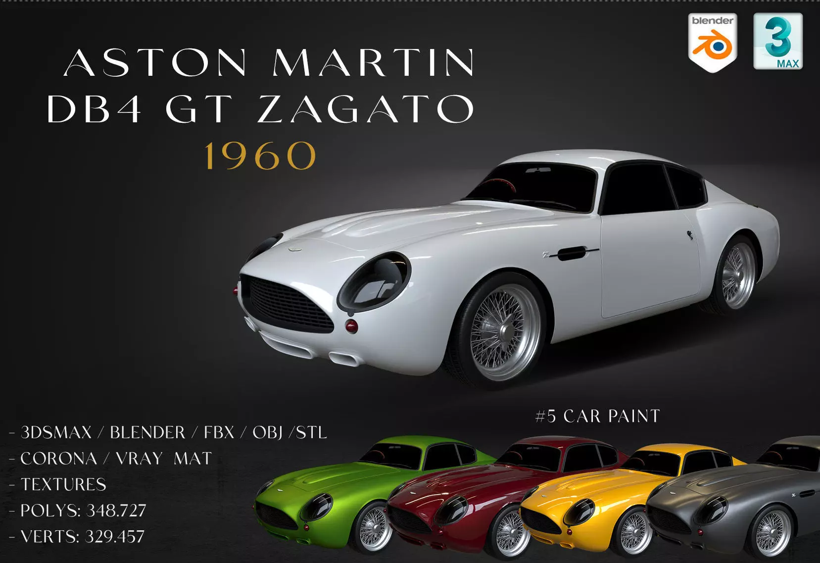 Aston Martin DB4 GT 1960 Low-poly 3D model_0