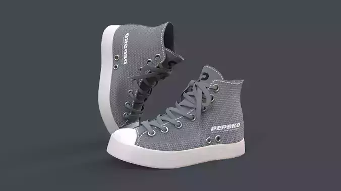 Sneaker Canvas and Leather High-Top  Low-poly 3D model