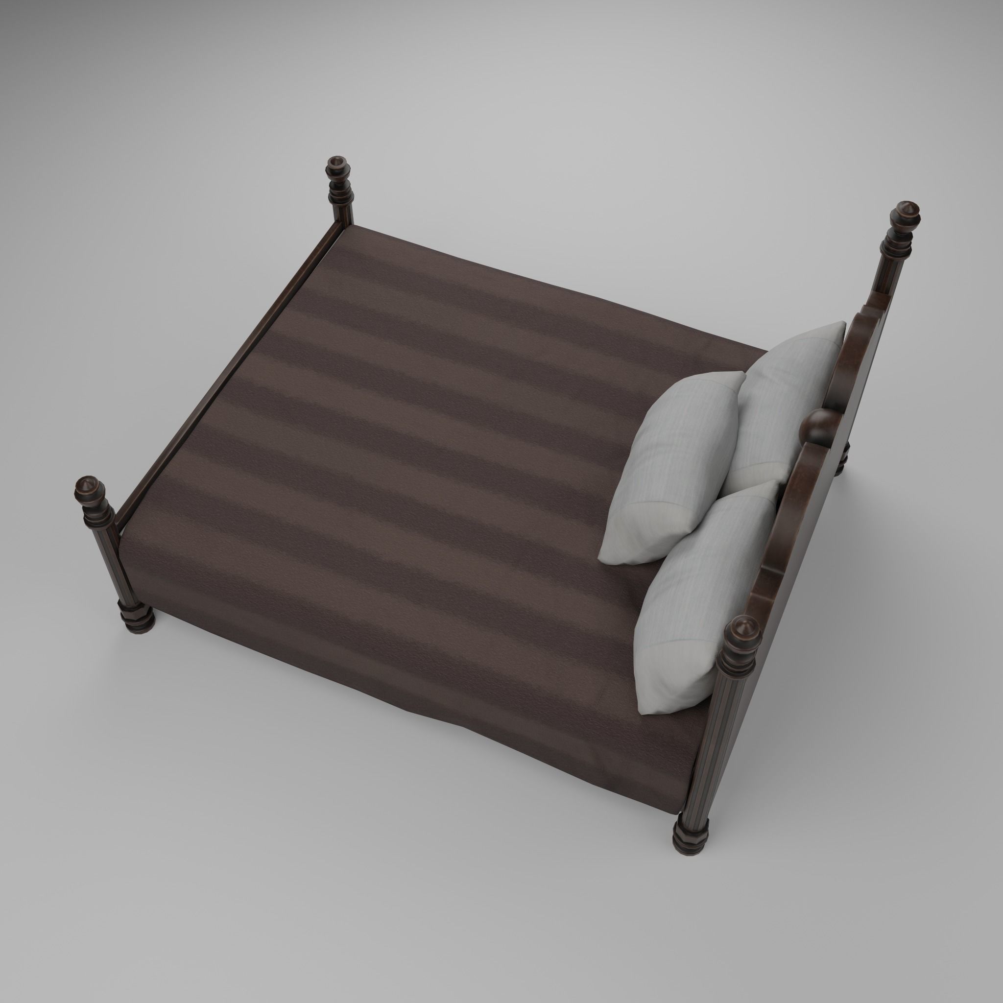Vintage Bed Low-poly 3D model_4