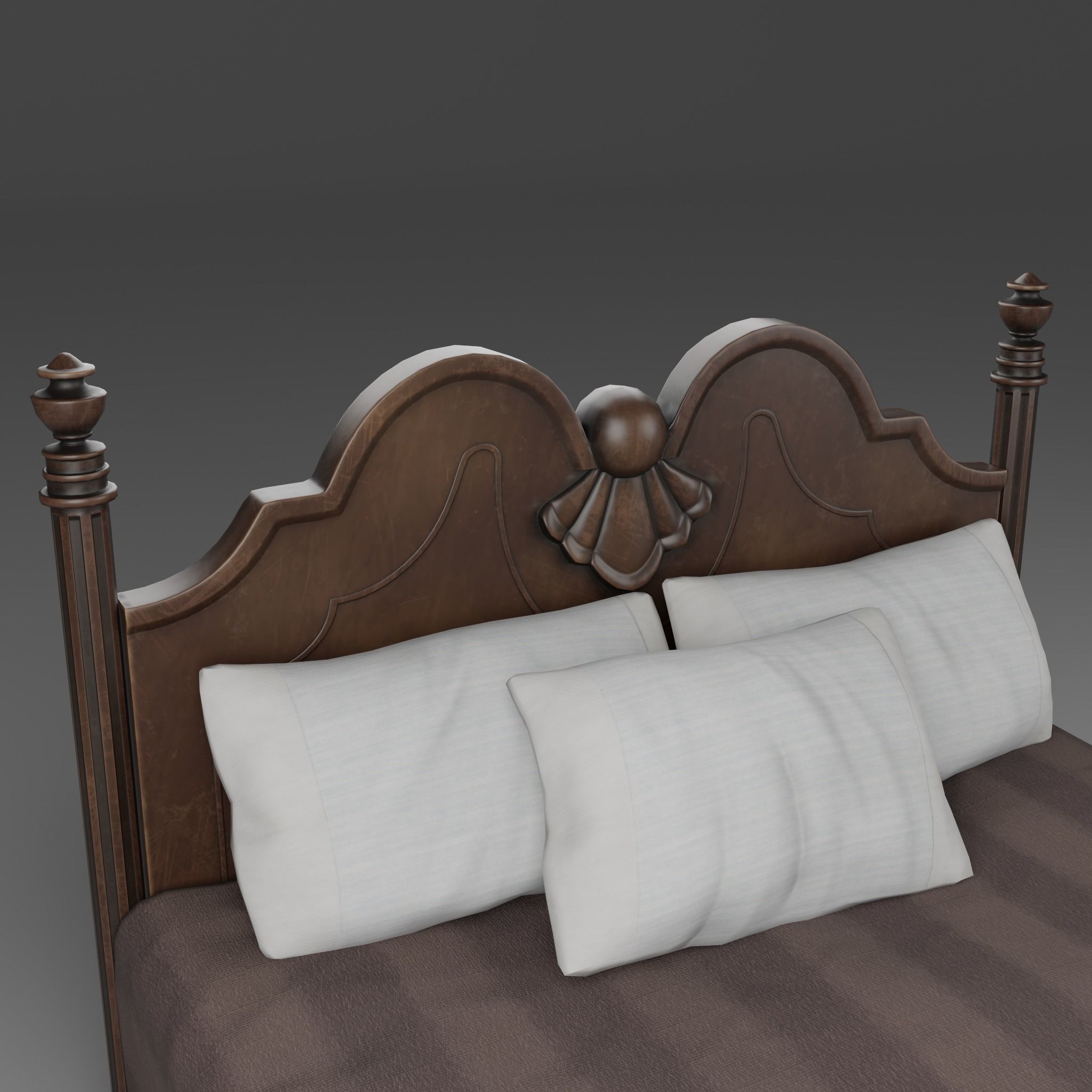Vintage Bed Low-poly 3D model_2