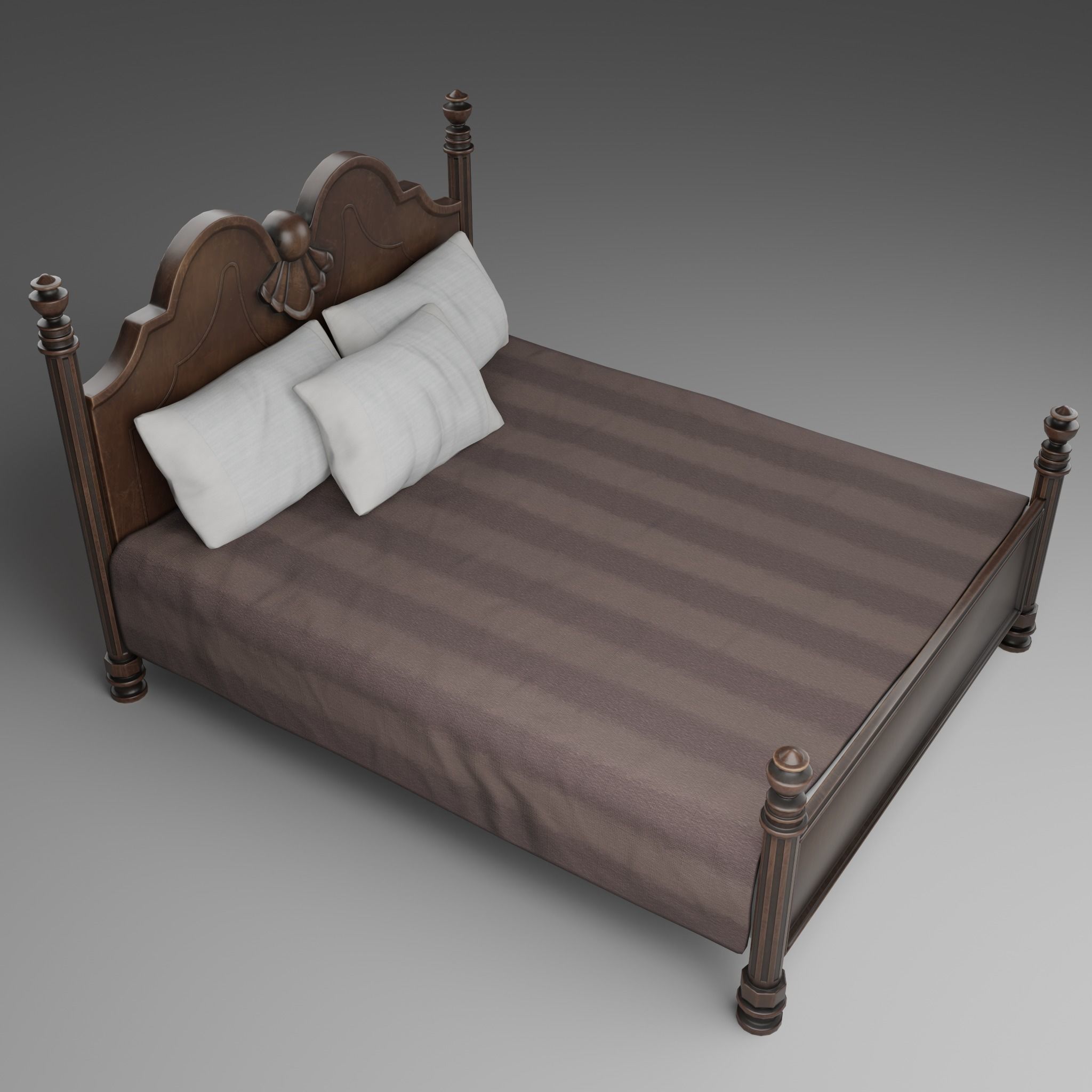 Vintage Bed Low-poly 3D model_1