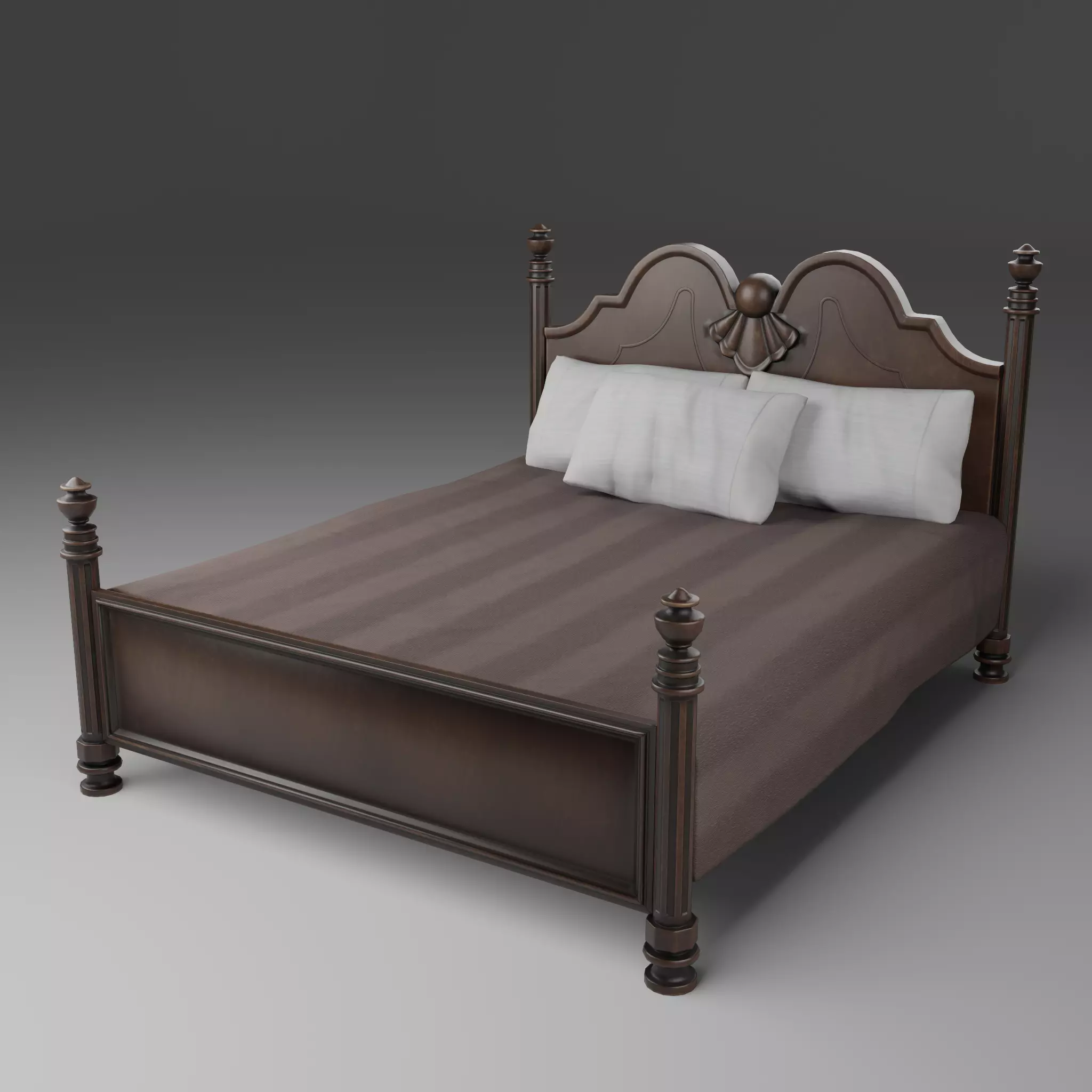 Vintage Bed Low-poly 3D model_0