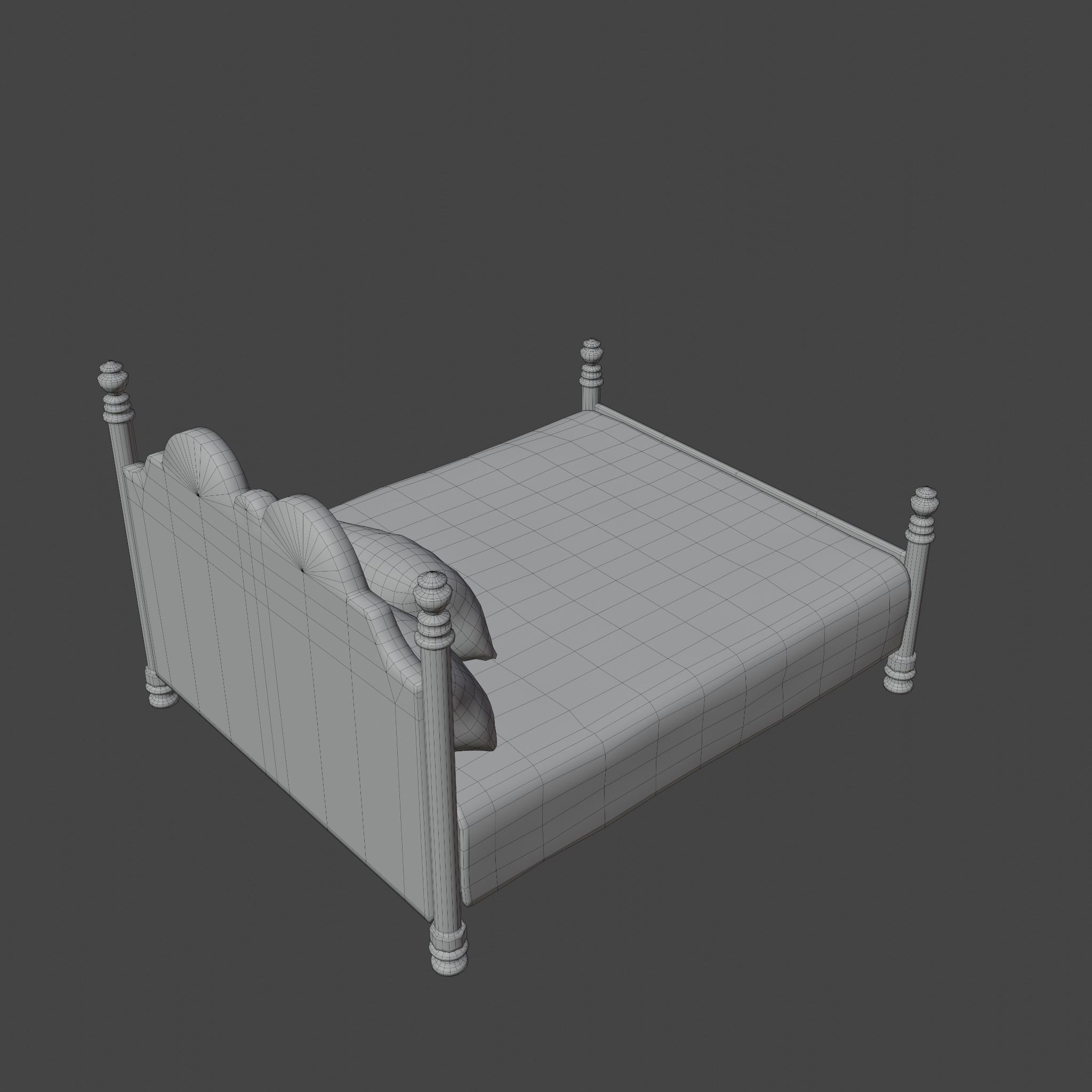 Vintage Bed Low-poly 3D model_6