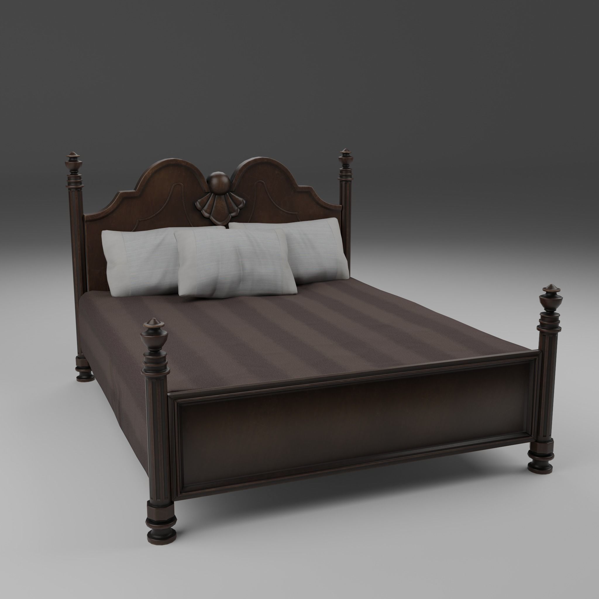 Vintage Bed Low-poly 3D model_3