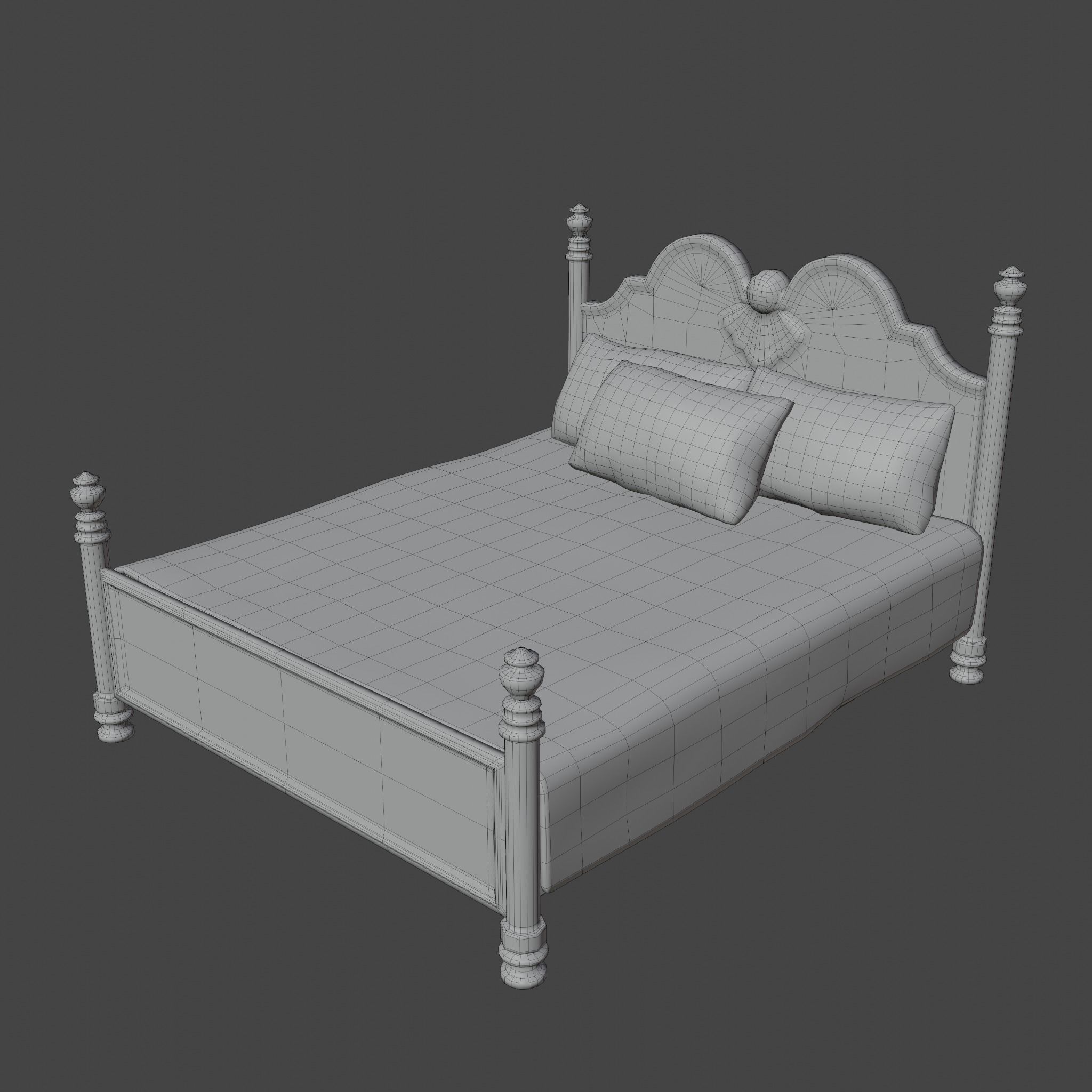 Vintage Bed Low-poly 3D model_5