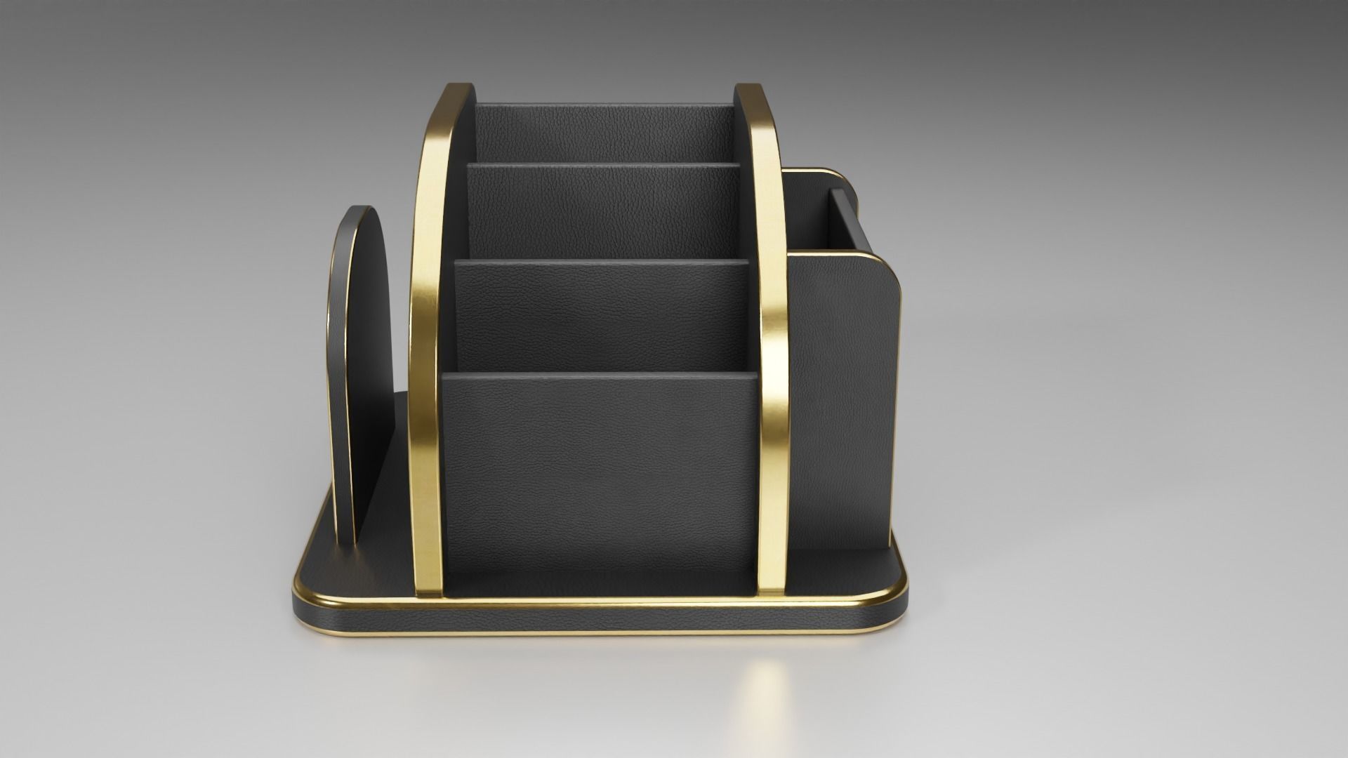 Desk Organizer 3D Model with Leather Texture and Gold Accents 3D model_1