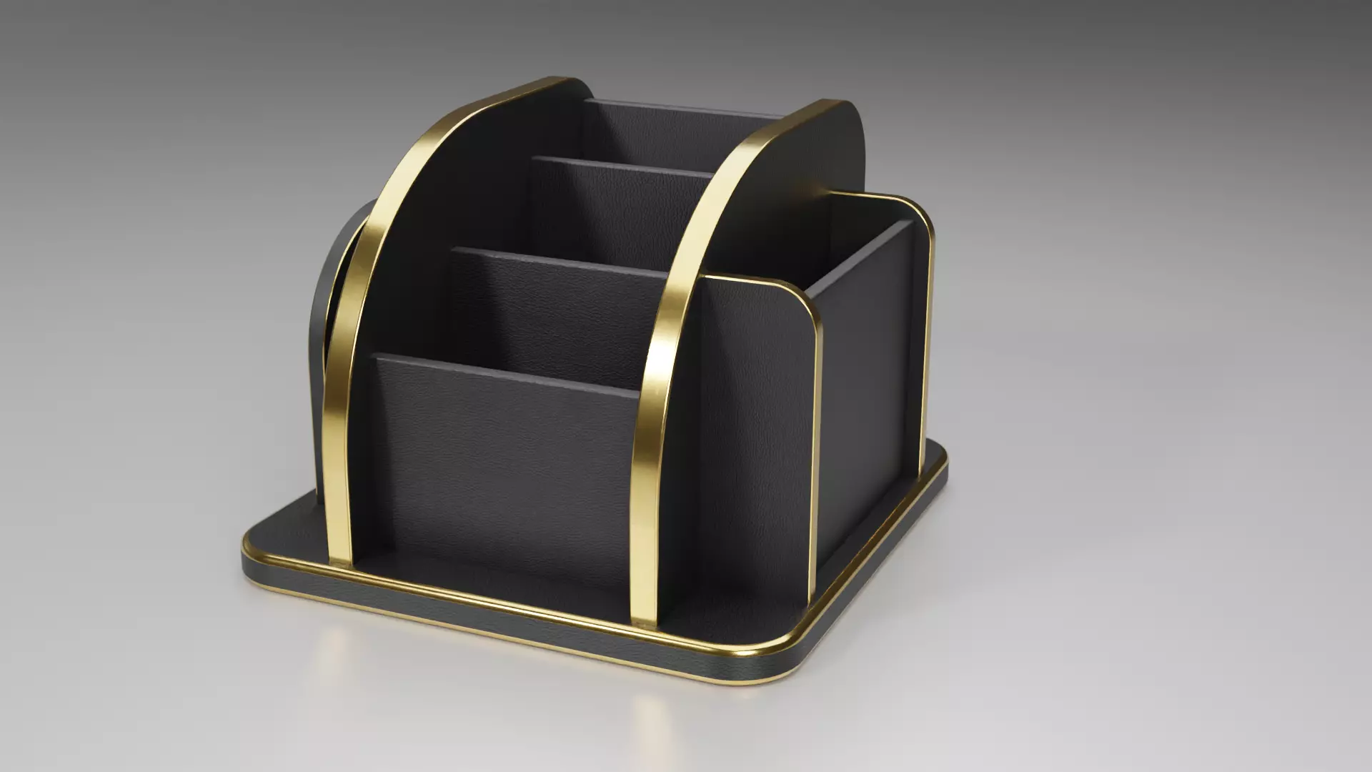 Desk Organizer 3D Model with Leather Texture and Gold Accents 3D model_0