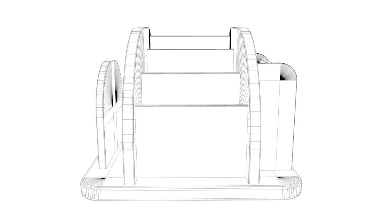 Desk Organizer 3D Model with Leather Texture and Gold Accents 3D model_5