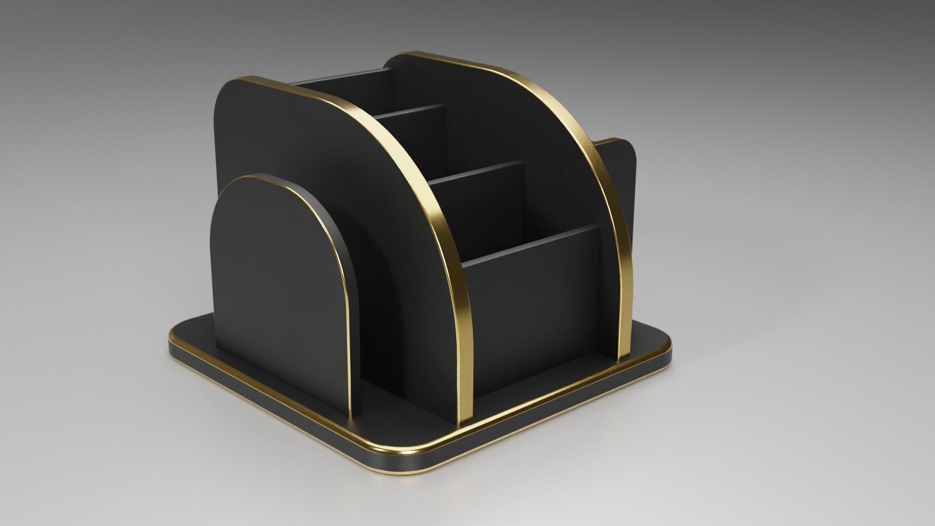 Desk Organizer 3D Model with Leather Texture and Gold Accents 3D model_2