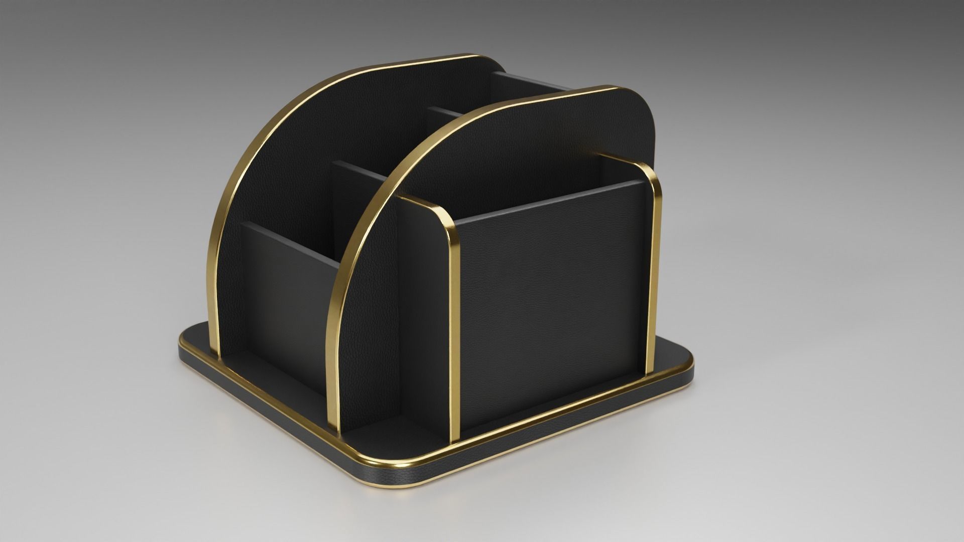 Desk Organizer 3D Model with Leather Texture and Gold Accents 3D model_3