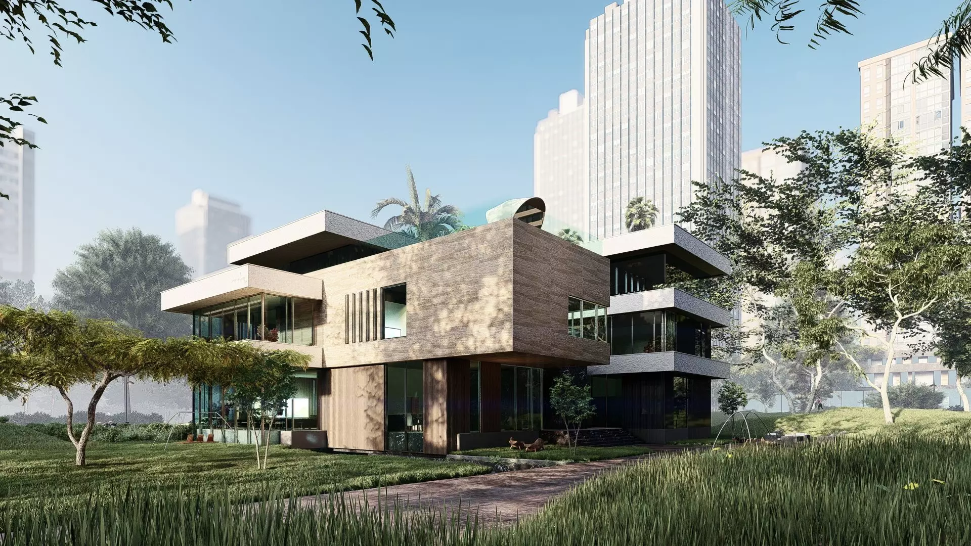 Villa prototype modern furnished project clash free underground 3D model