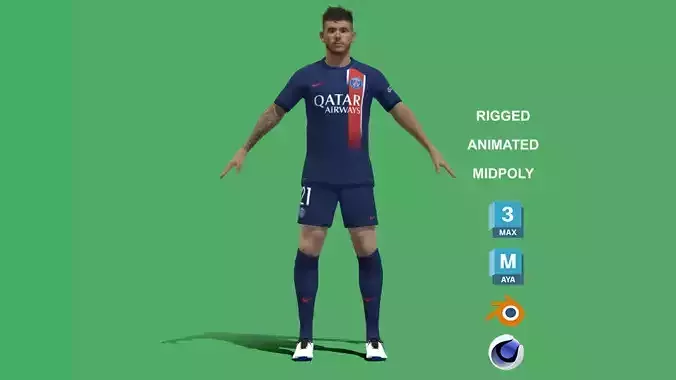 3D Rigged Lucas Hernandez PSG 2024 3D model