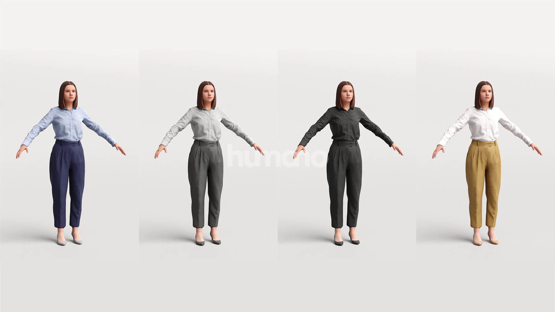 Rigged elegant business woman- shirt and trousers - 045-3745 3D model_3