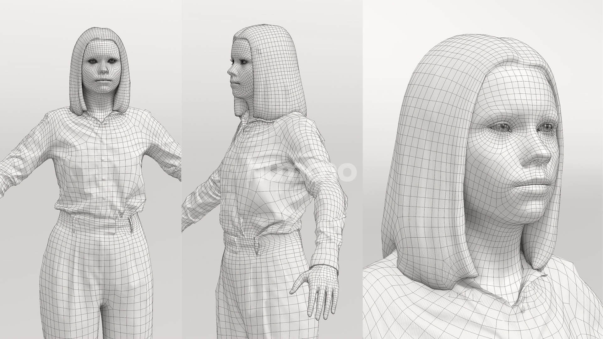 Rigged elegant business woman- shirt and trousers - 045-3745 3D model_6
