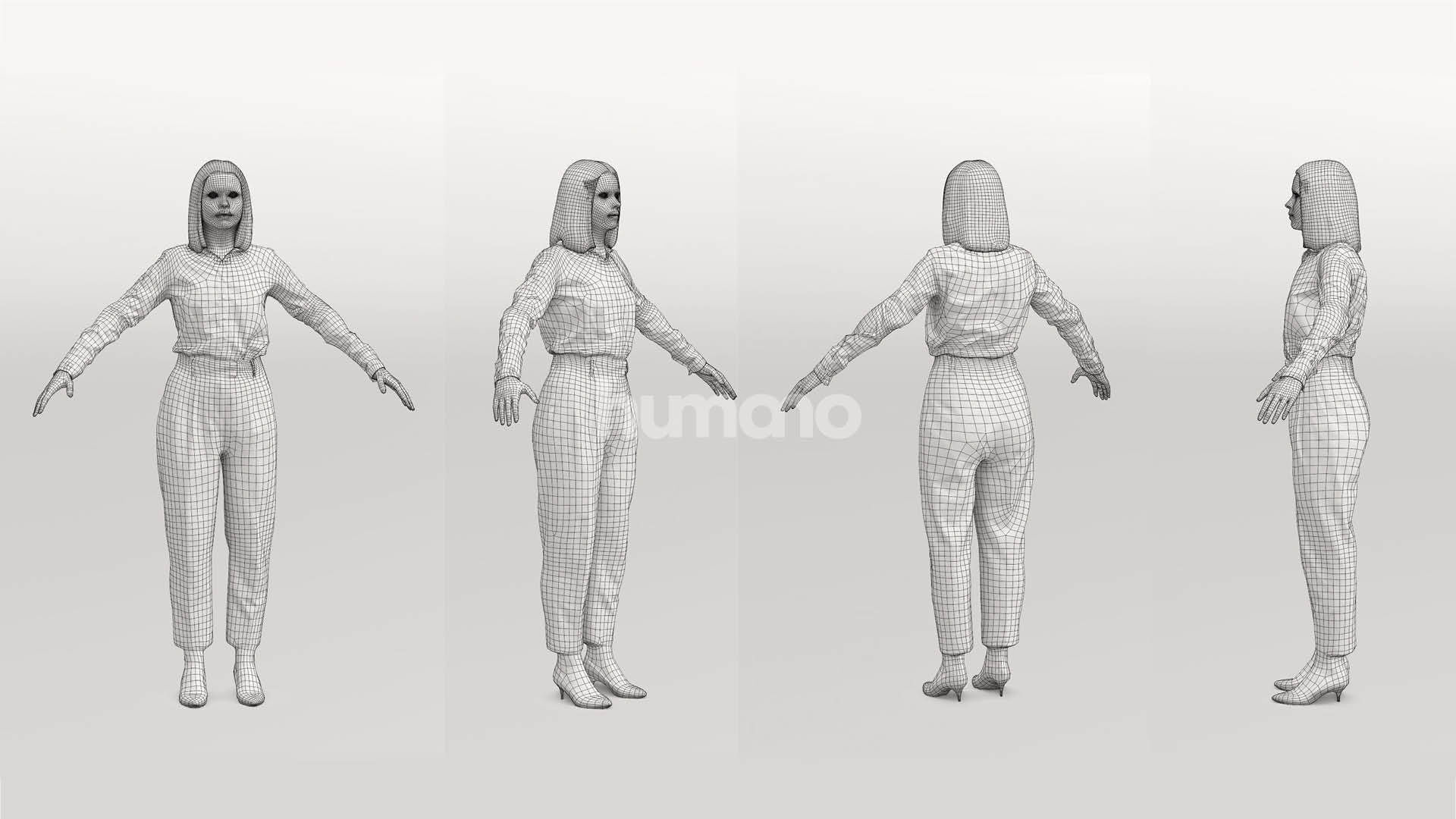 Rigged elegant business woman- shirt and trousers - 045-3745 3D model_5