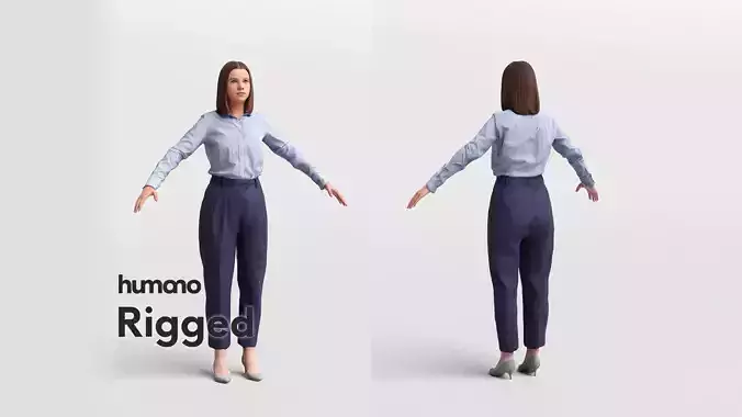 Rigged elegant business woman- shirt and trousers - 045-3745 3D model Rigged elegant business woman- shirt and trousers - 045-3745 3D model