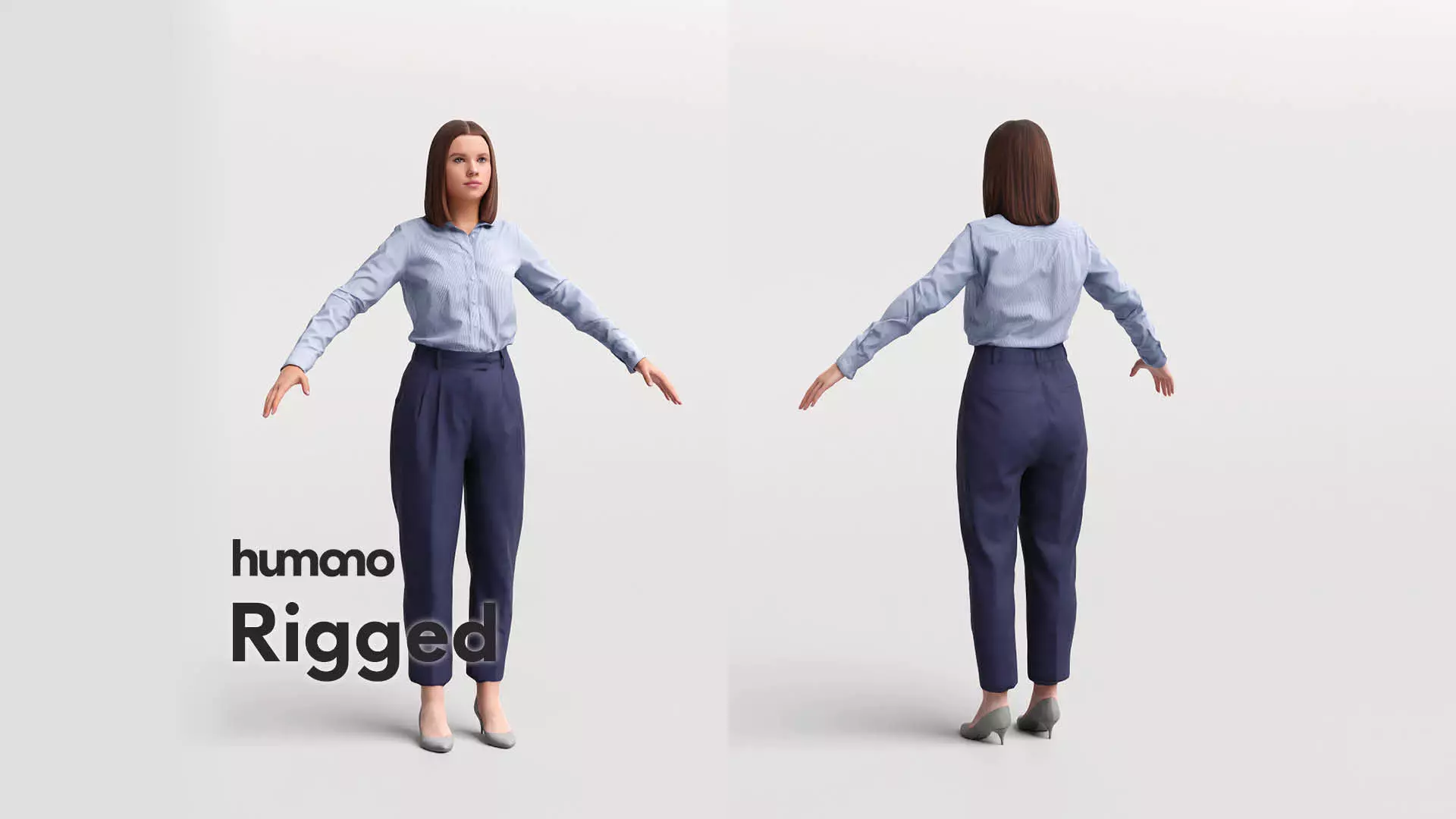 Rigged elegant business woman- shirt and trousers - 045-3745 3D model_0