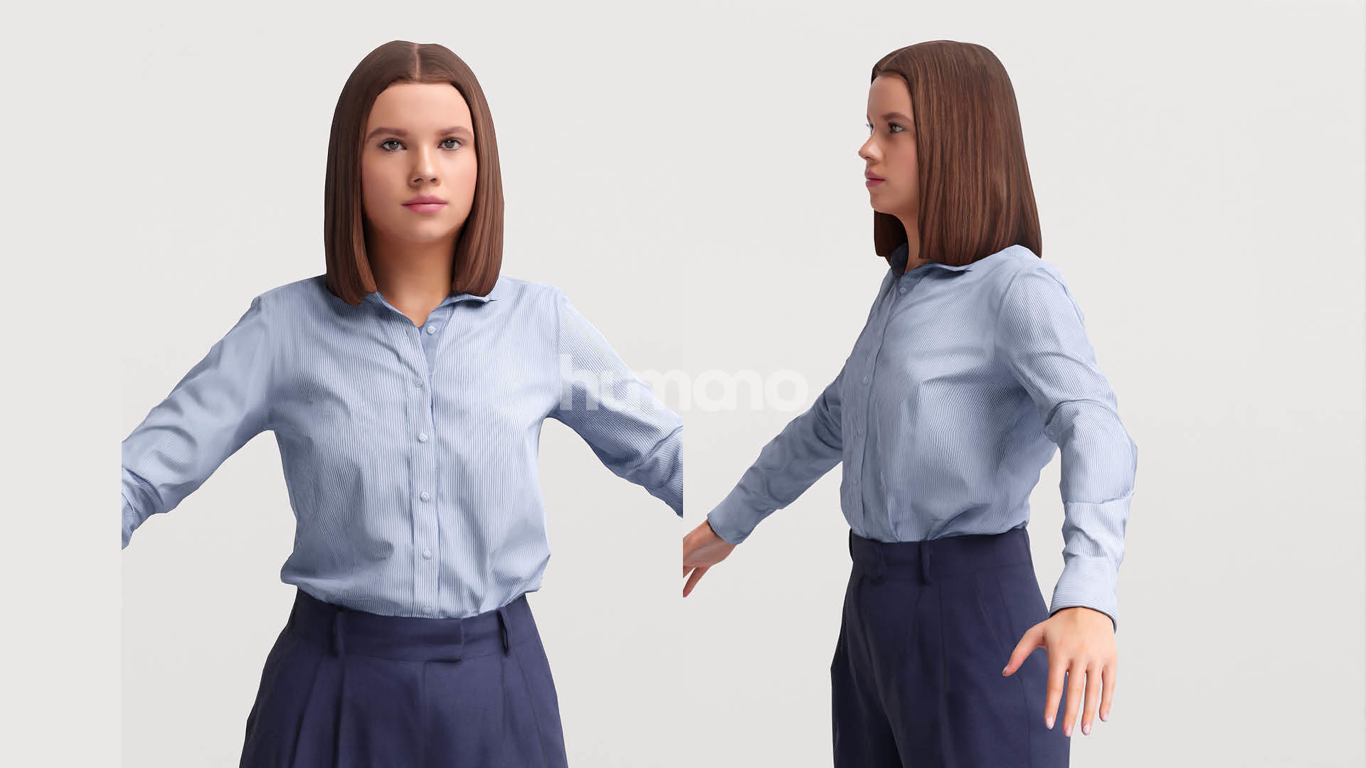 Rigged elegant business woman- shirt and trousers - 045-3745 3D model_4