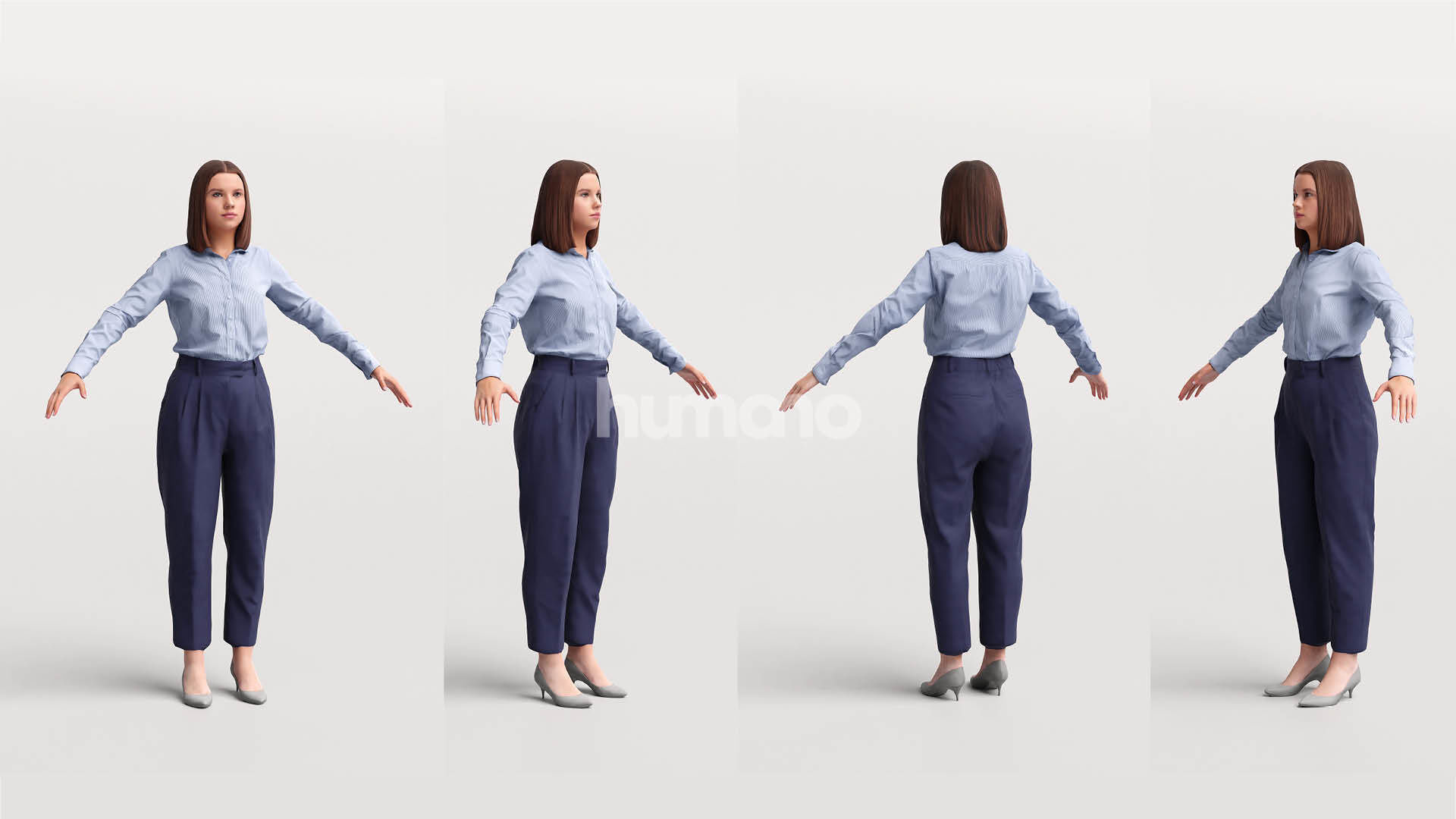 Rigged elegant business woman- shirt and trousers - 045-3745 3D model_2