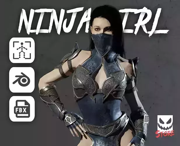 Ninja girl Low-poly 3D model