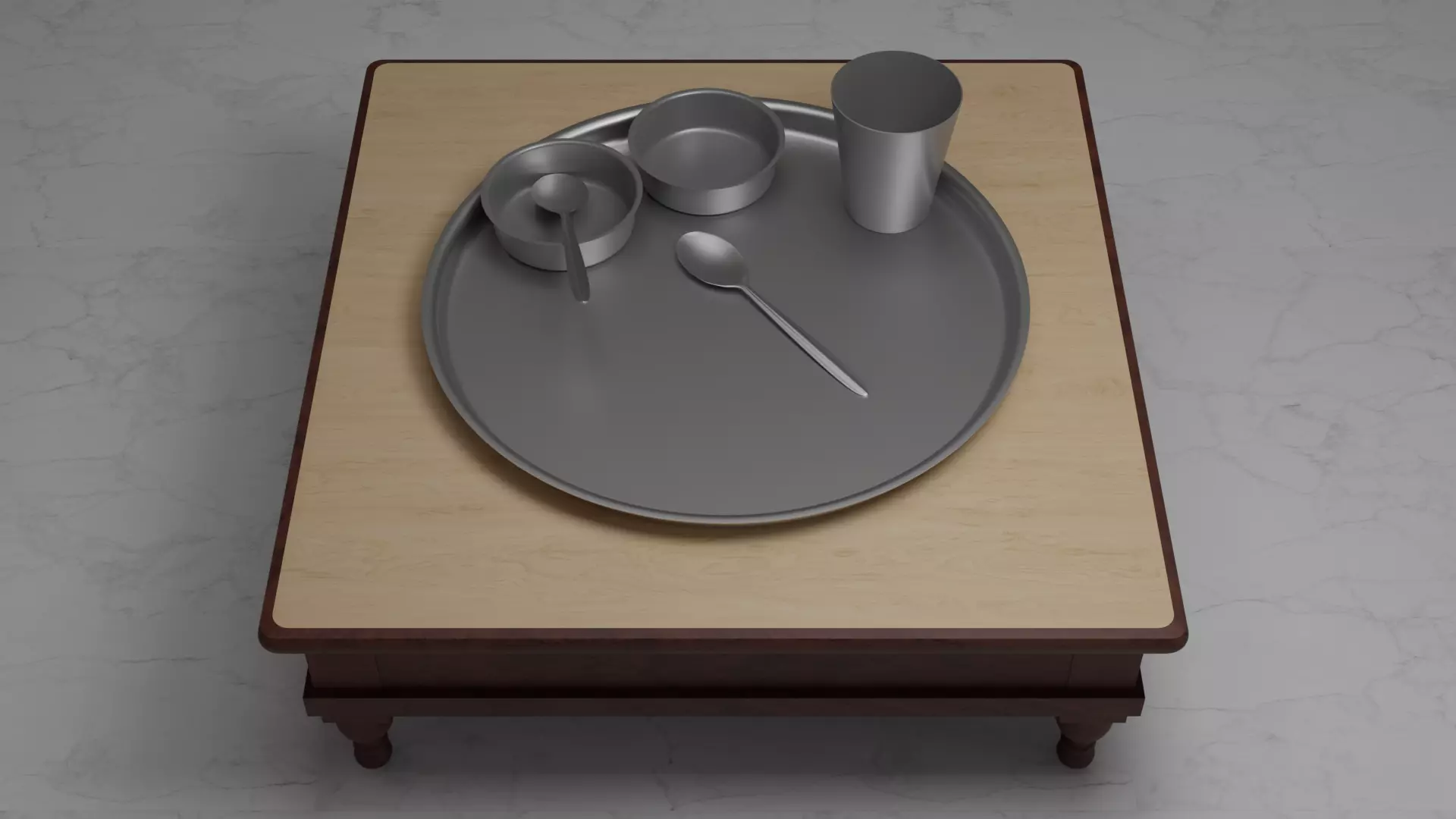 Indian Dinner Set of Steel  Low-poly 3D model_0