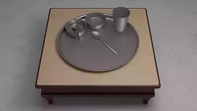 Indian Dinner Set of Steel  Low-poly 3D model