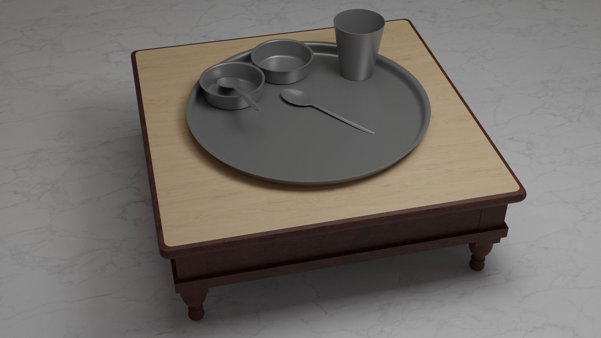 Indian Dinner Set of Steel  Low-poly 3D model_1