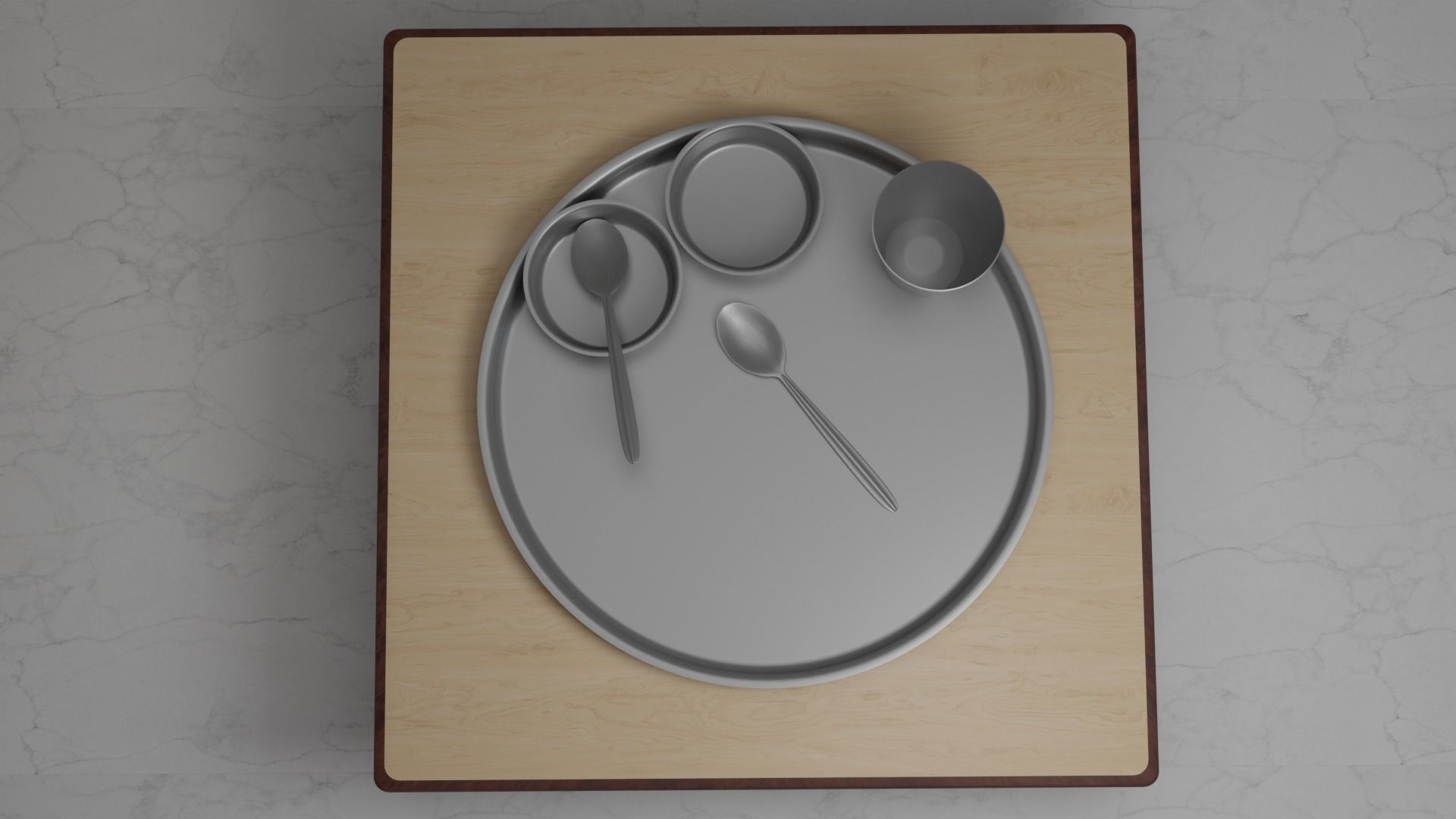 Indian Dinner Set of Steel  Low-poly 3D model_2